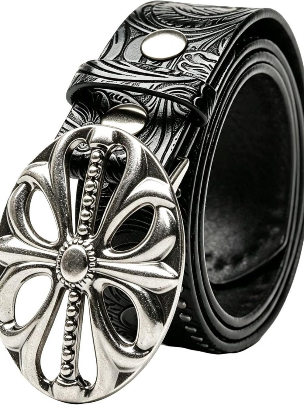 Y2K Studded Belt for Women & Men - Vintage Black Western Flower Leather Cowboy